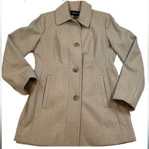 London Fog sz XL heathered tan wool blend single breasted A-line button up coat
